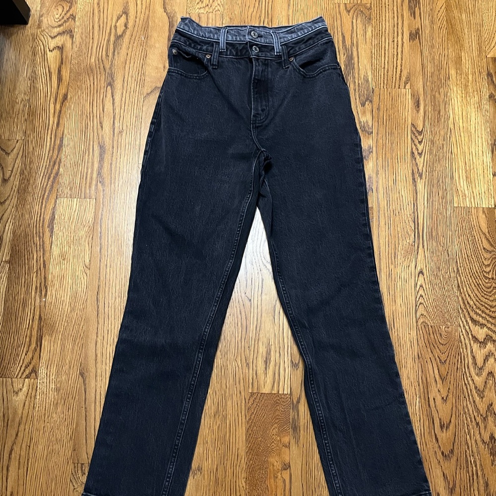 Abercrombie Black Jeans 90s Straight Ultra High Rise Two Tone